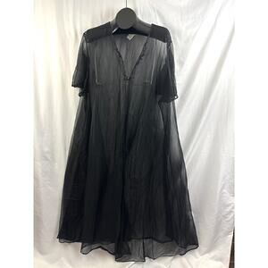 VENTURA Black Sheer Nylon Peignoir Robe Maxi Long Nightgown Lingerie 4X